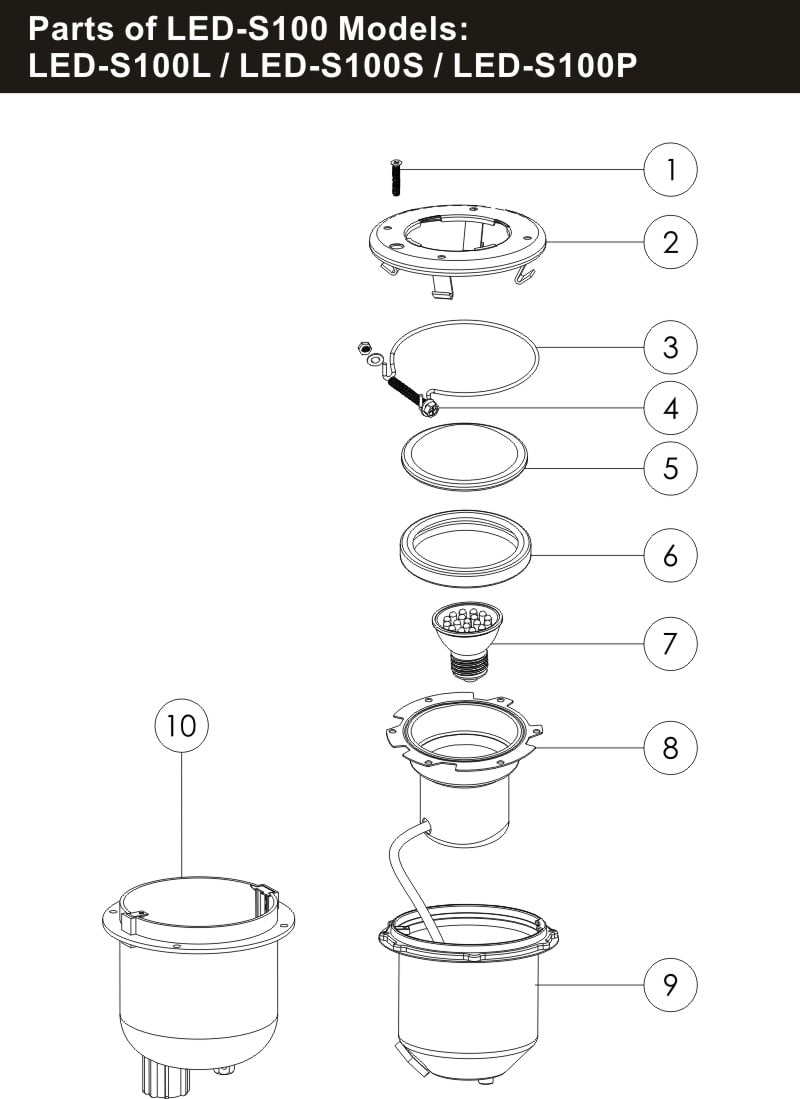 S100 SERIES UNDERWATER LIGHT Emaux Pool and Spa Equipment